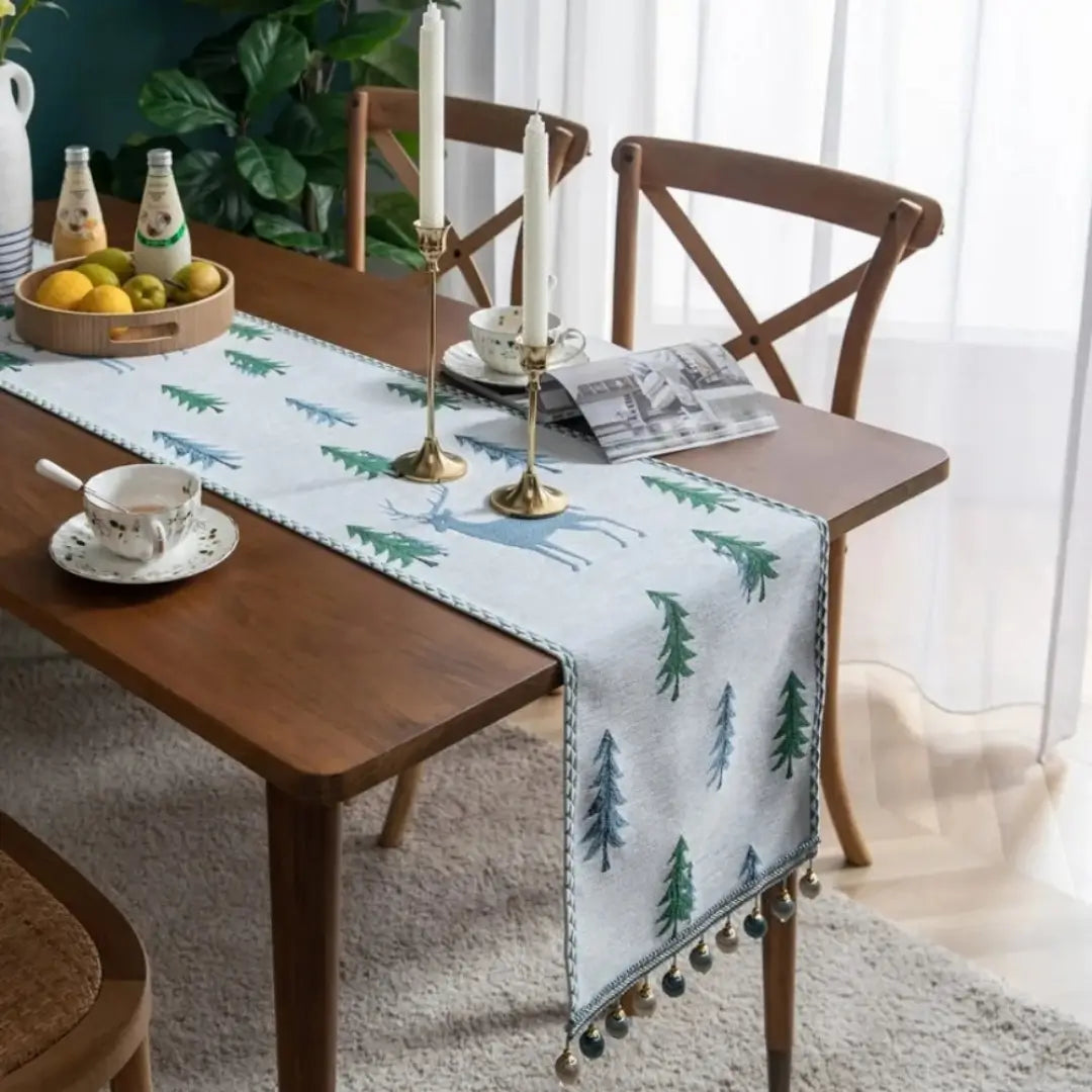 Caminho de Mesa Natal com Borla Trilho de Mesa Merry Christmas Tazmo Casa Decoração Mesa Posta Jantar 
