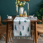 Caminho de Mesa Natal com Borla Trilho de Mesa Merry Christmas Árvore Verde com Azul Tazmo Casa