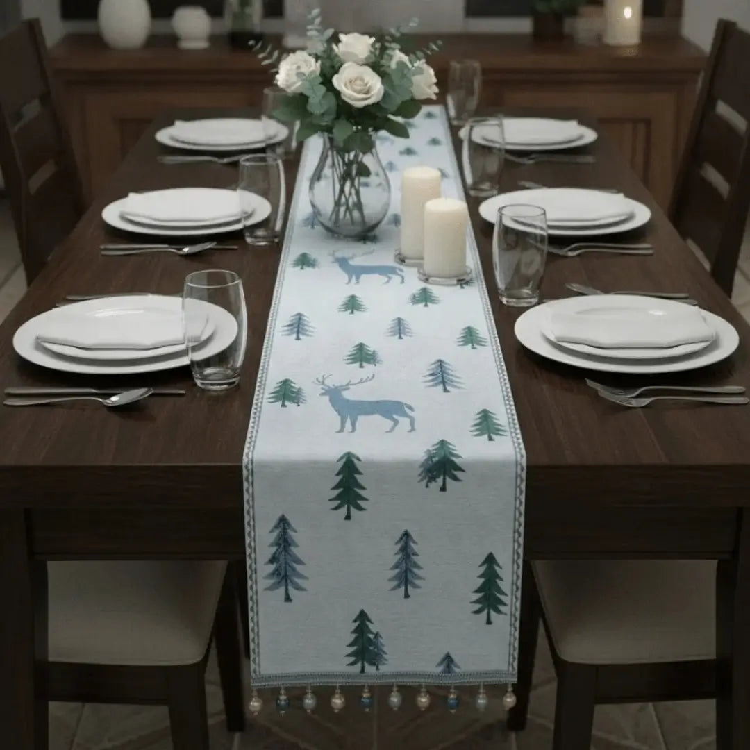 Caminho de Mesa Natal com Borla Trilho de Mesa Merry Christmas Tazmo Casa Mesa Posta Jantar em Família 