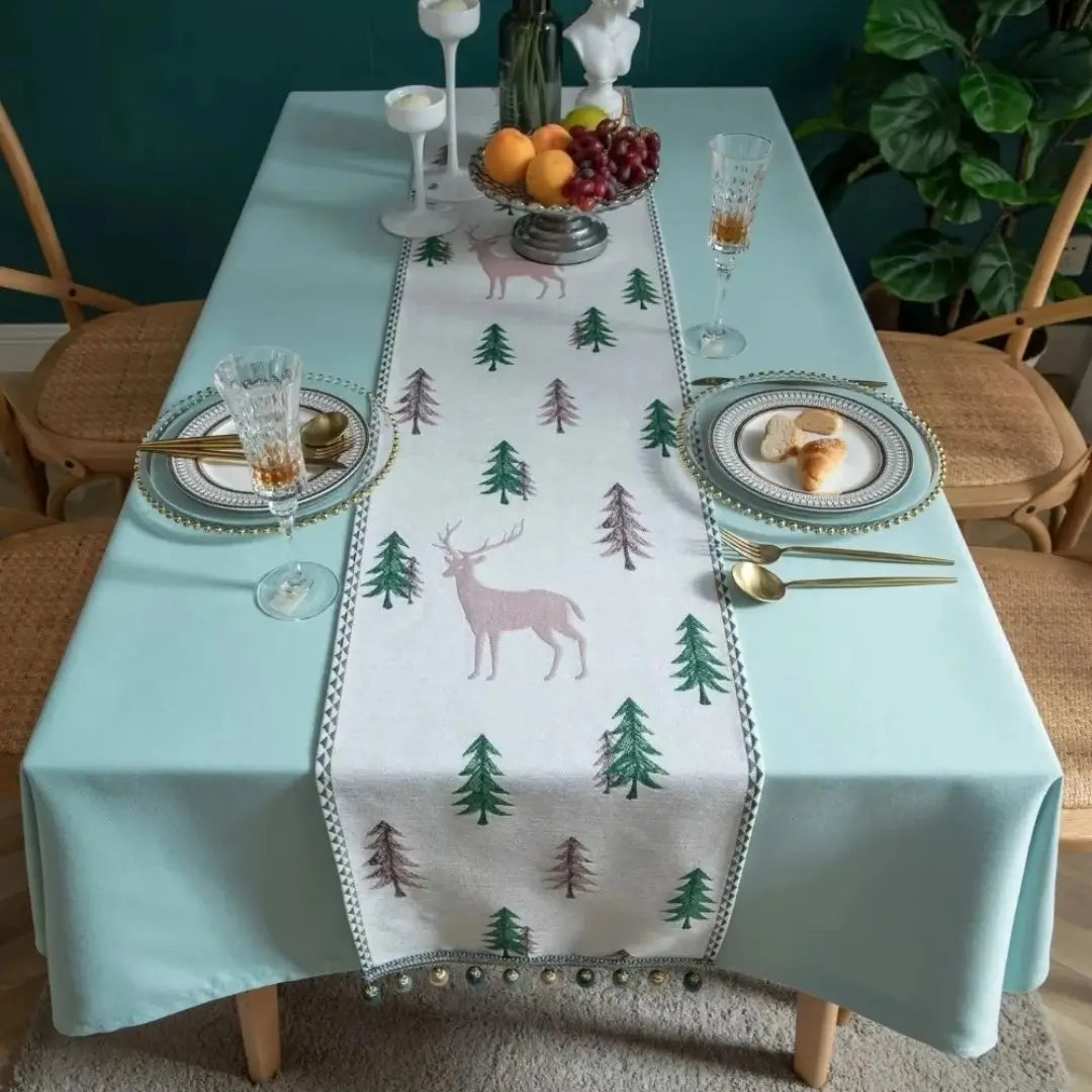 Caminho de Mesa Natal com Borla Trilho de Mesa Merry Christmas Tazmo Casa Foto Frontal 