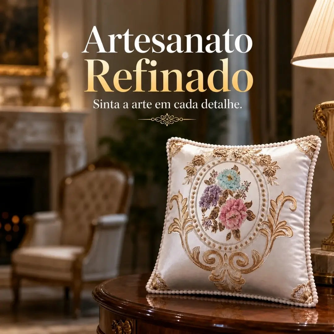 Capa de almofada bordada decorativa monarca Elisabeth detalhes refinado 