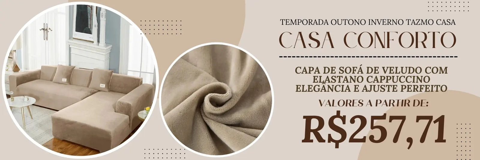 capa de sofá de veludo com elastano coleção cappuccino tazmo casa 