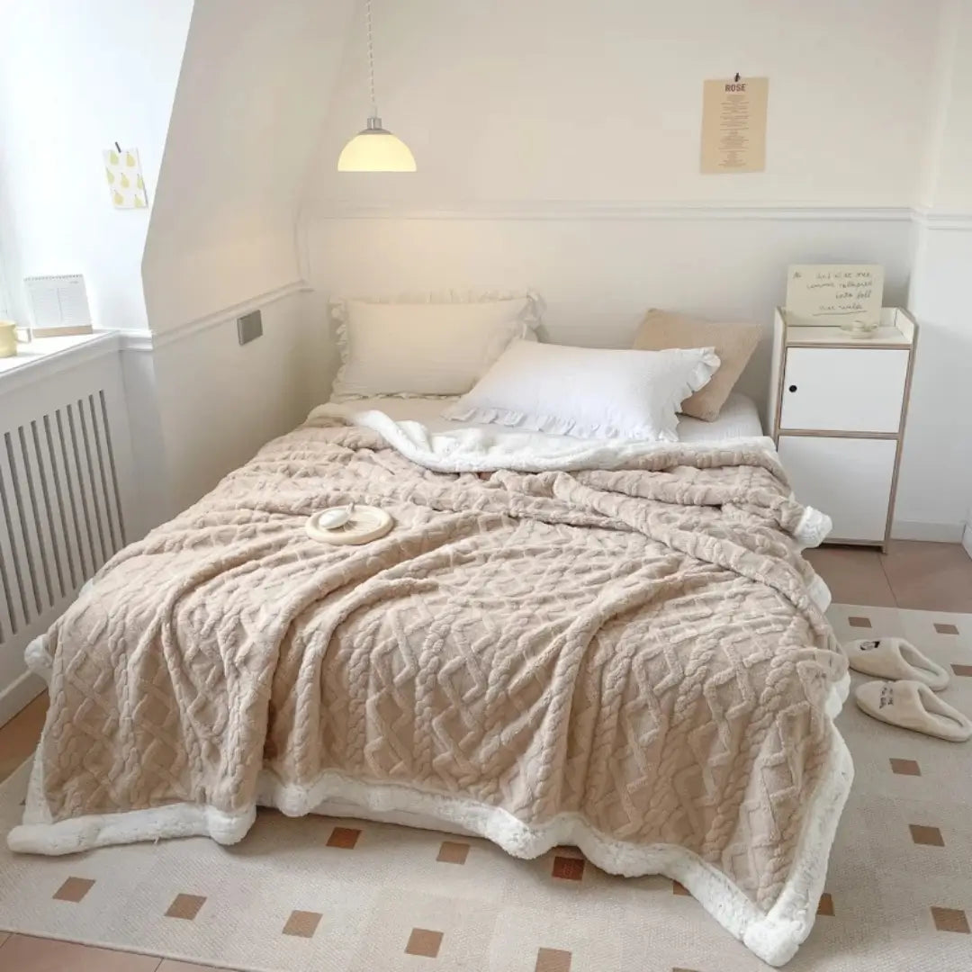 Cobertor térmico aquecido Cashmere bege tazmo casa quarto confortável 