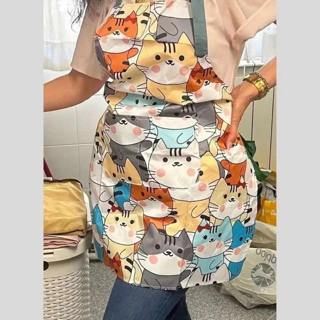 Avental de Cozinha Feminino Impermeável Fashion Cooking gatinhos foto real de mulher usando tazmo casa 