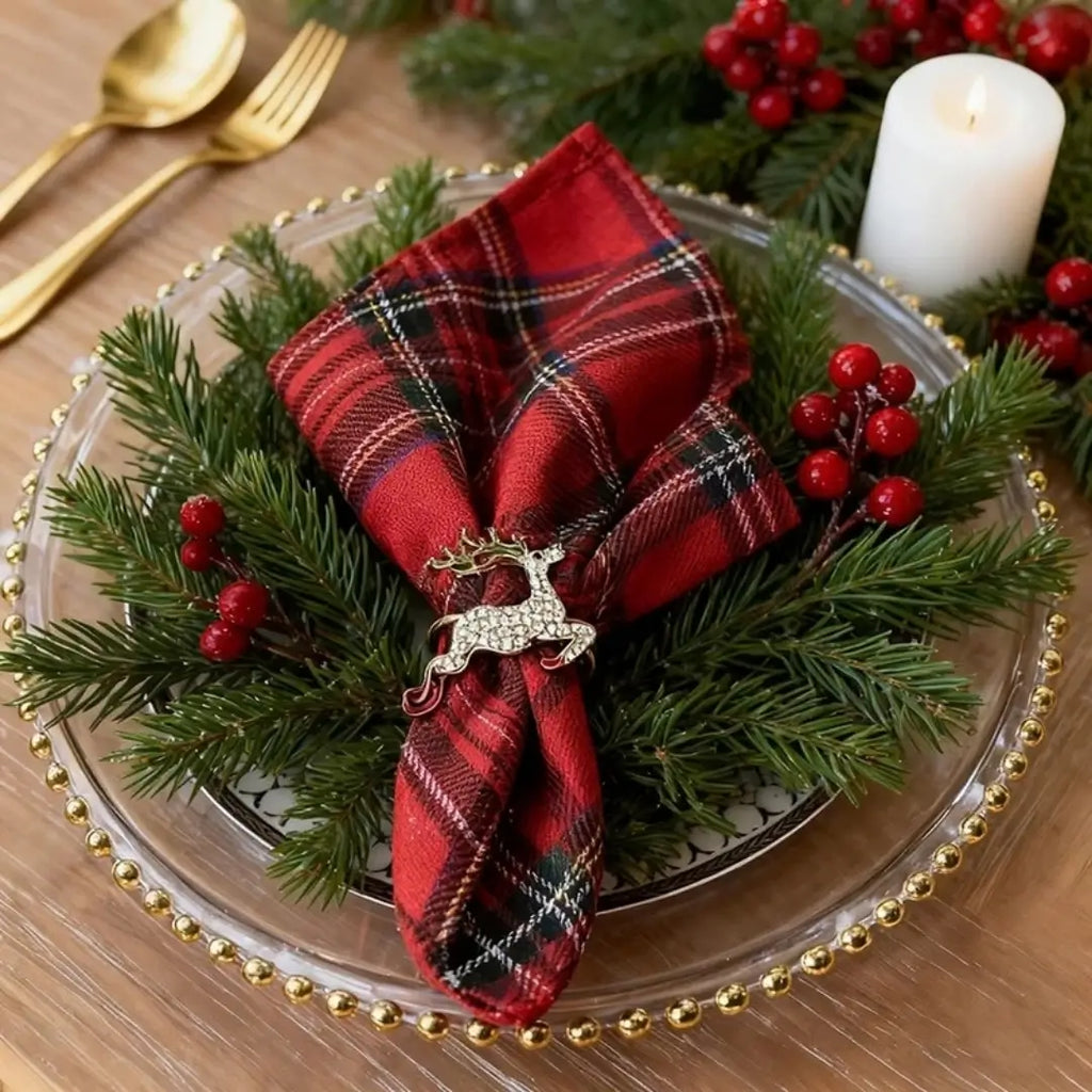 Guardanapos de Tecido Natal Kit Xadrez Vermelho Escocês Tazmo Casa Mesa Posta Feliz Natal 