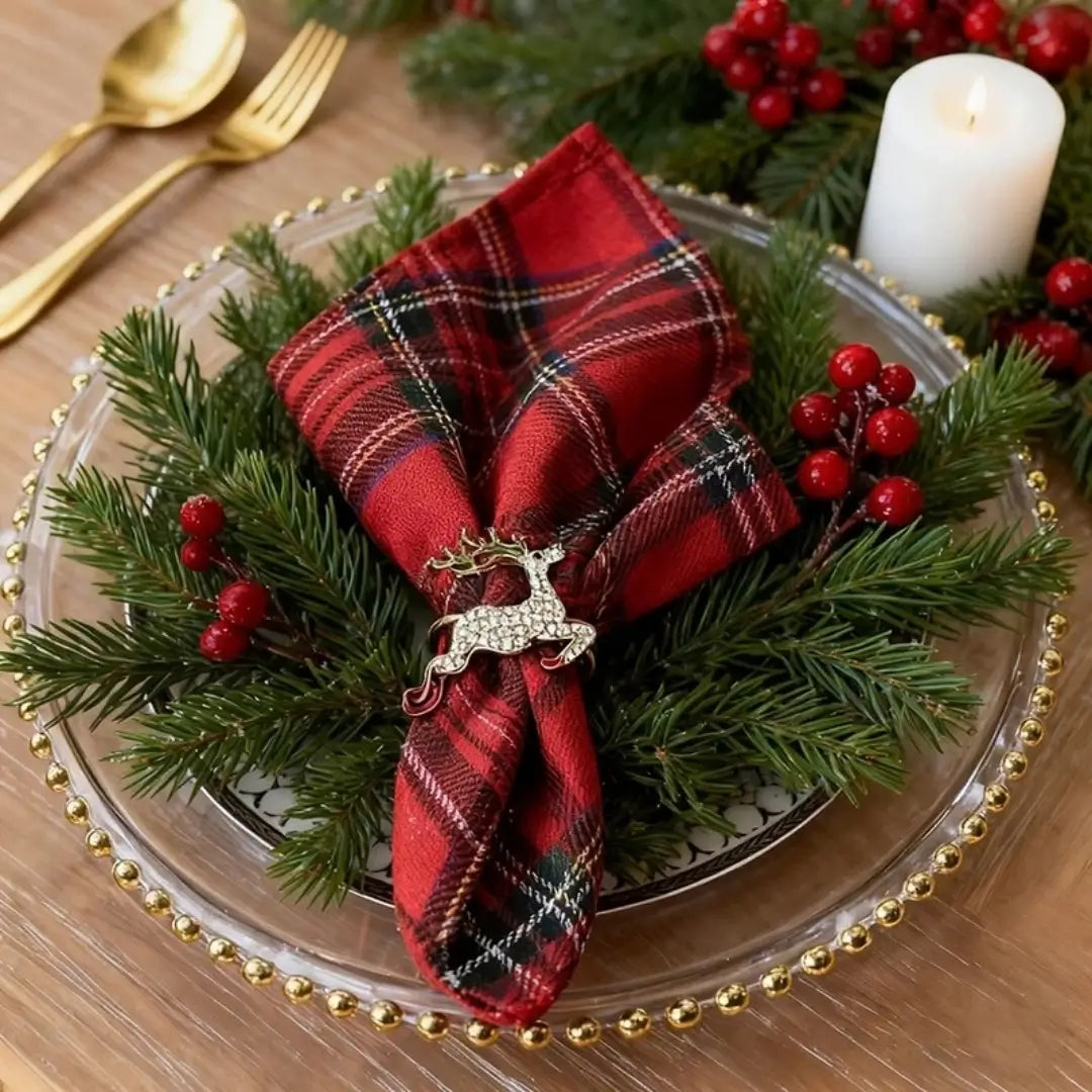 Guardanapos de Tecido Natal Kit Xadrez Vermelho Escocês Tazmo Casa Mesa Posta Feliz Natal 