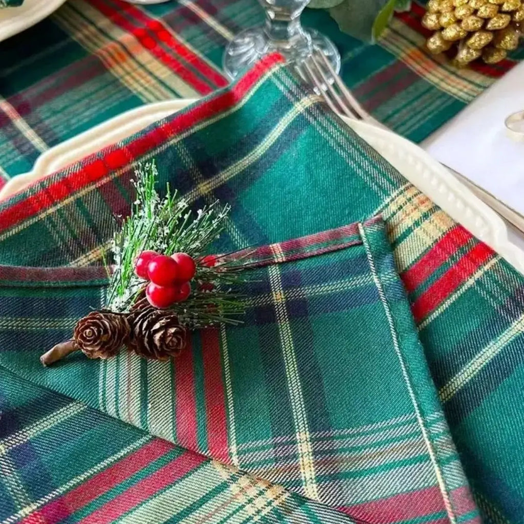 guardanapo-de-tecido-Natal-mesa-posta-de-natal-xadrez-verde