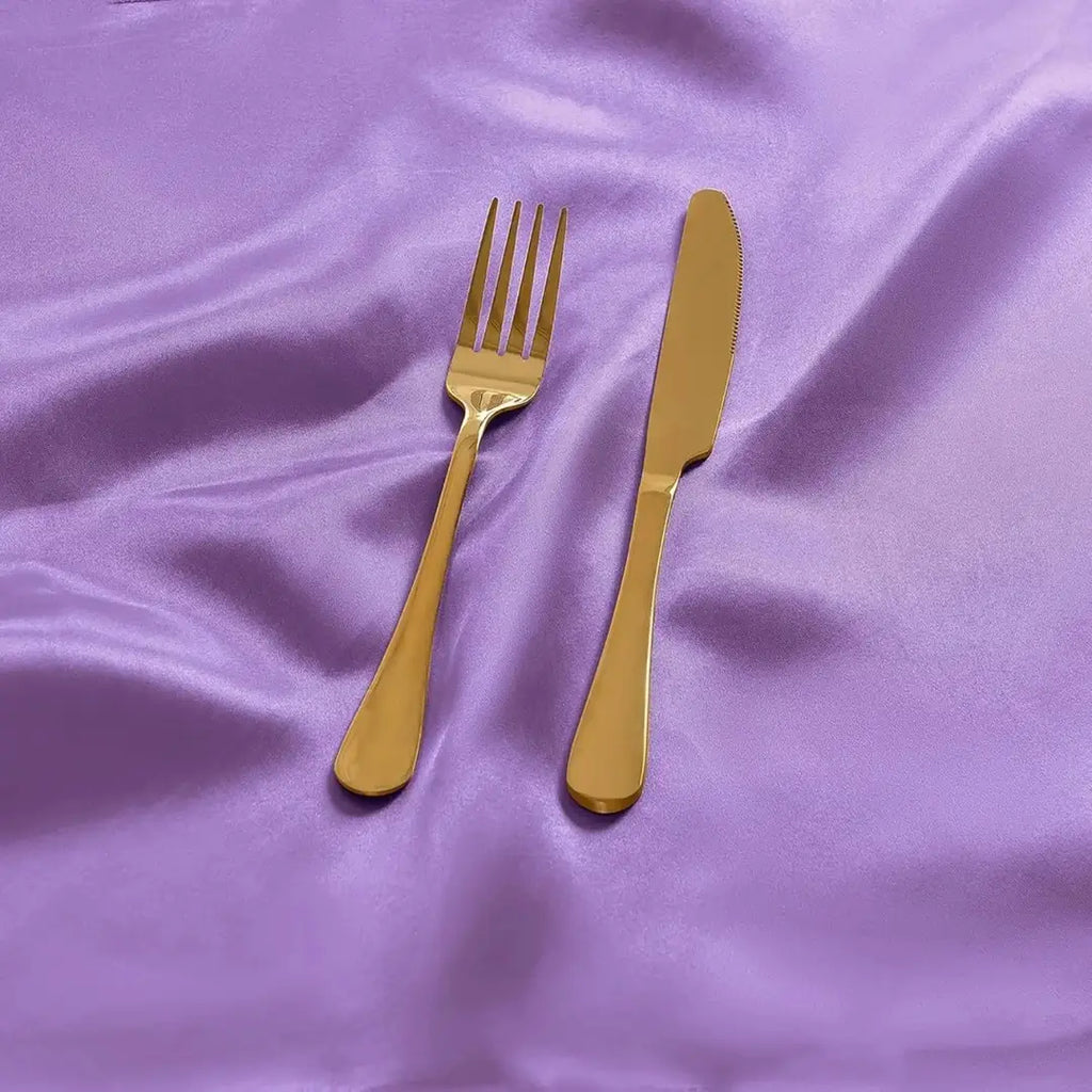 Guardanapos em tecido de cetim castellion kit 12PÇ roxo com talheres dourado tazmo casa  