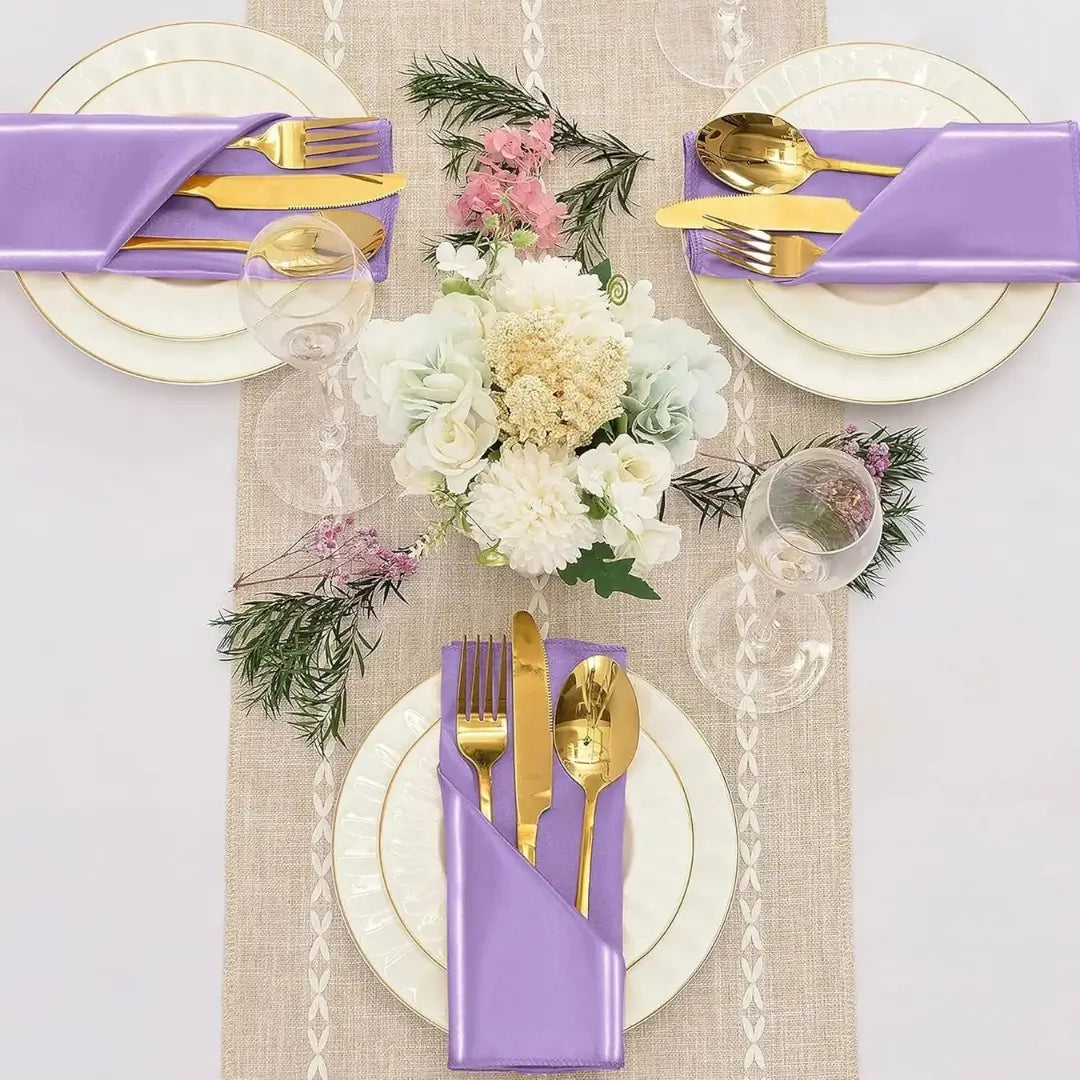 Guardanapos em tecido de cetim castellion kit 12PÇ roxo decoração mesa posta tazmo casa 