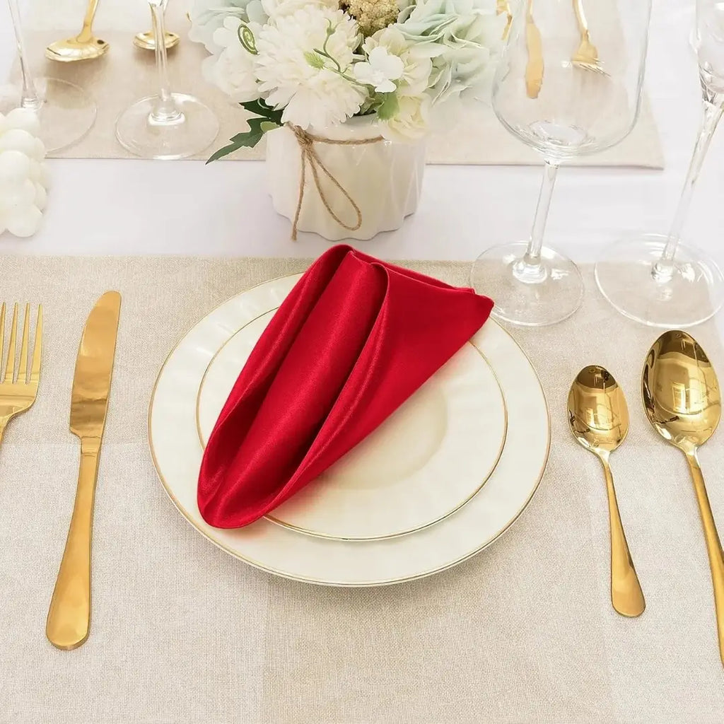 Guardanapos em tecido de cetim castellion kit 12PÇ vermelho decoração com dourado feliz natal tazmo casa  
