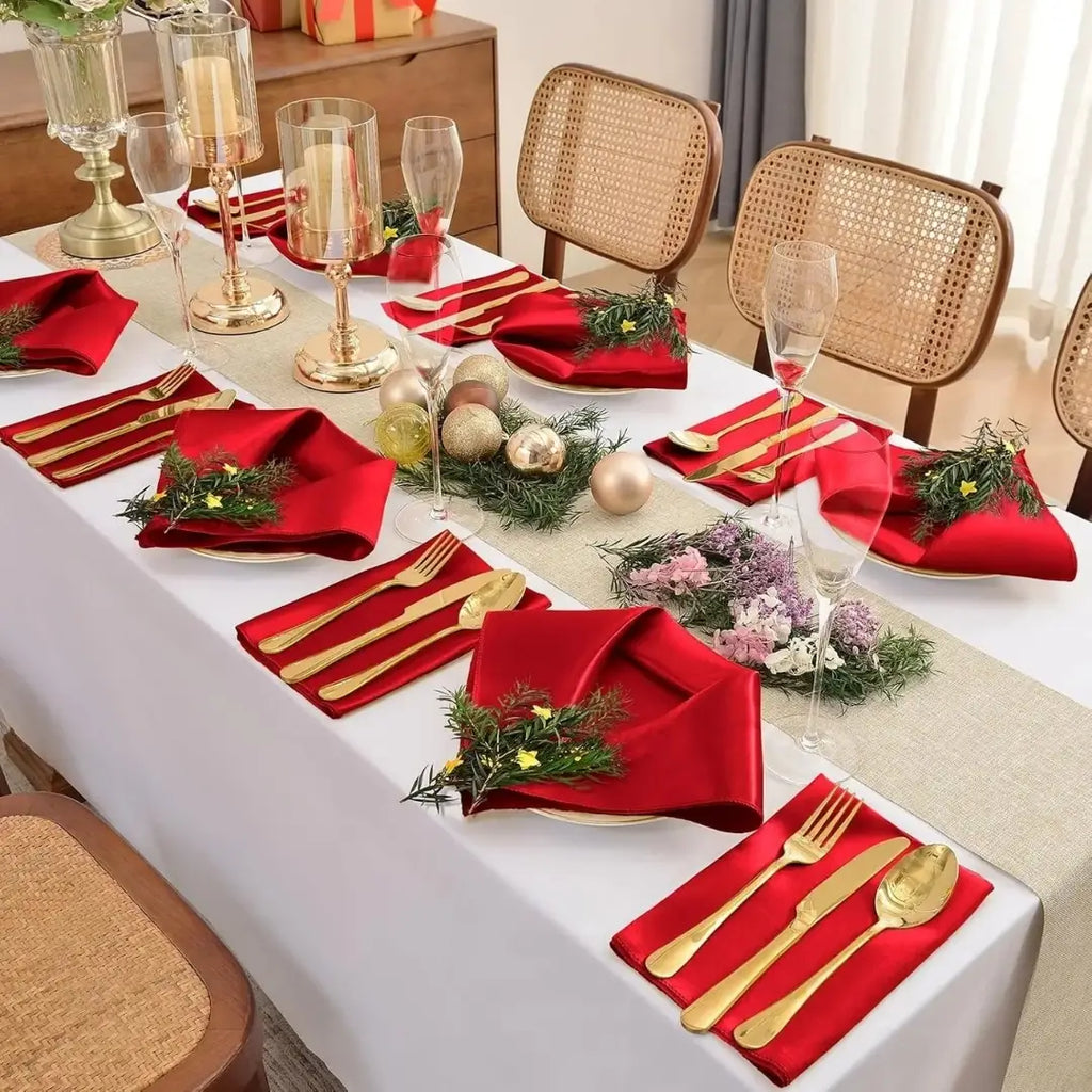 Guardanapos em tecido de cetim castellion kit 12PÇ vermelho decoração natal mesa posta tazmo casa 