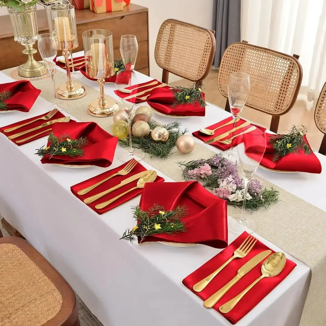 Guardanapos em tecido de cetim castellion kit 12PÇ vermelho decoração natal mesa posta tazmo casa 