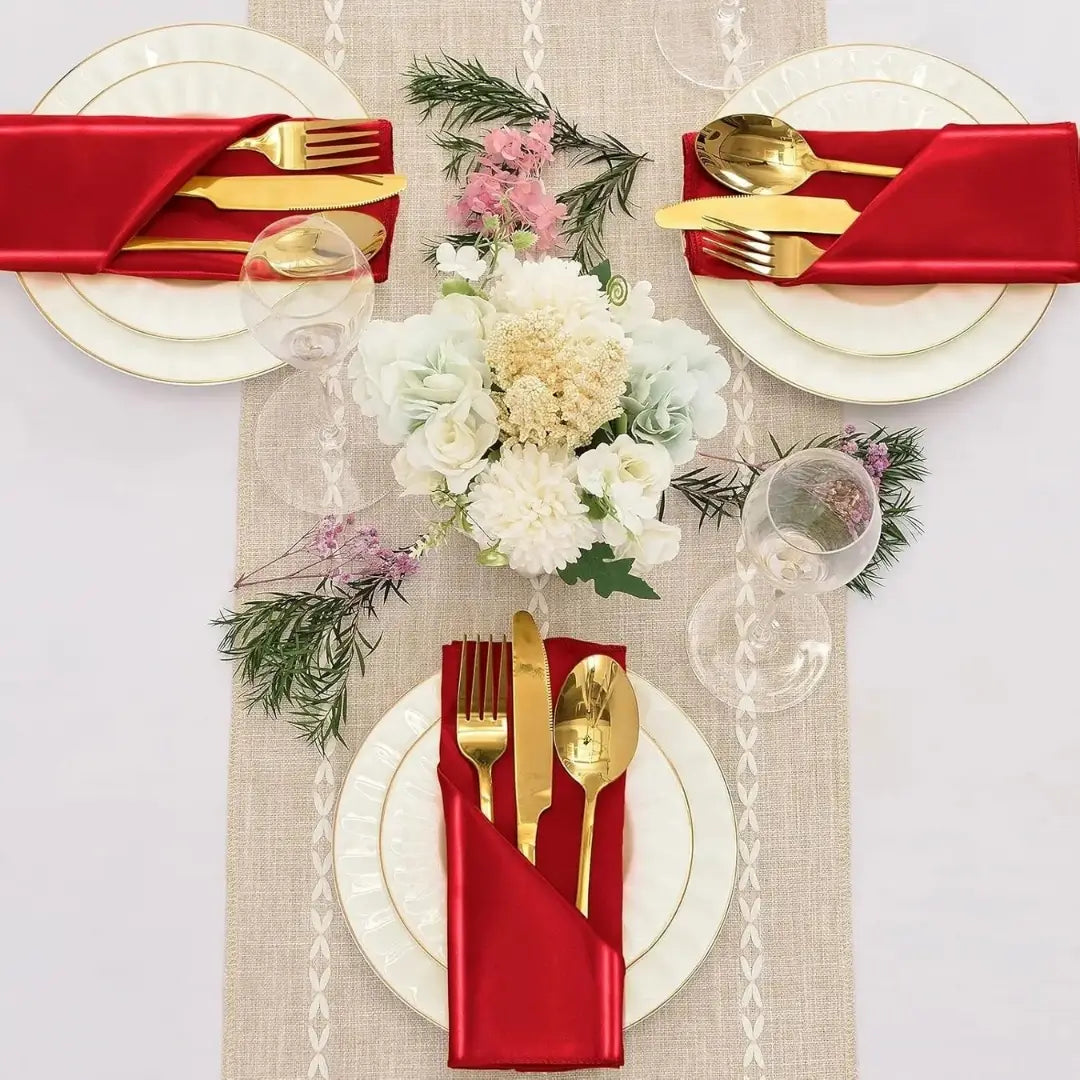 Guardanapos em tecido de cetim castellion kit 12PÇ vermelho decoração mesa posta natalina tazmo casa
