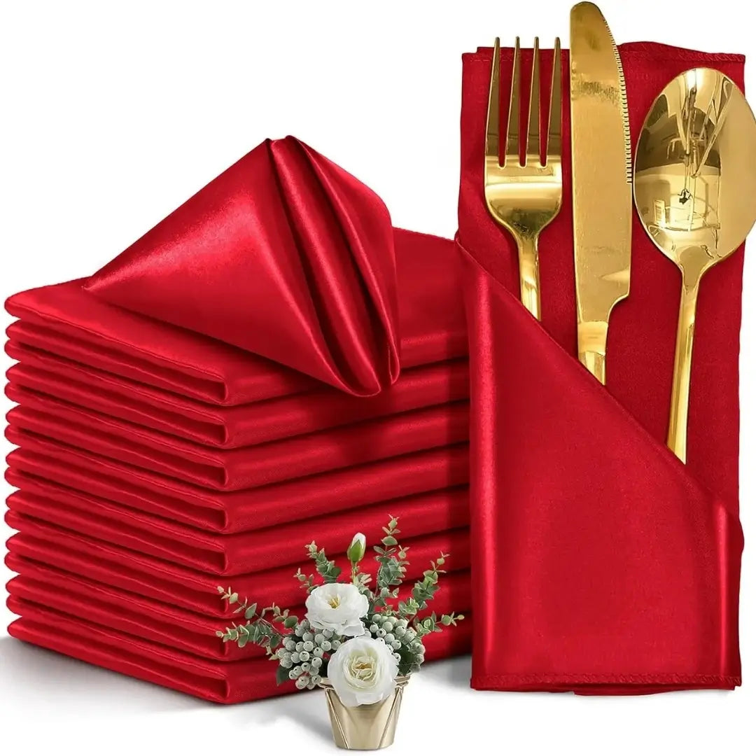 Guardanapos em tecido de cetim castellion kit 12PÇ vermelho mesa posta de natal tazmo casa 