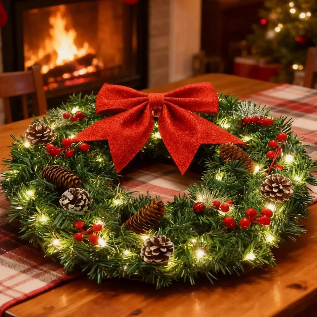 guirlanda-de-natal-com-laço-vermelho-mesa-posta-de-natal 