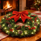 guirlanda-de-natal-com-laço-vermelho-mesa-posta-de-natal 