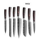 Kit de Faca (7PÇ / Chef 8 + Carne 8 + Pão 8 + Utilitária 5 + Santoku 8 + Santoku 5 + Frutas 3.5 Polegadas)