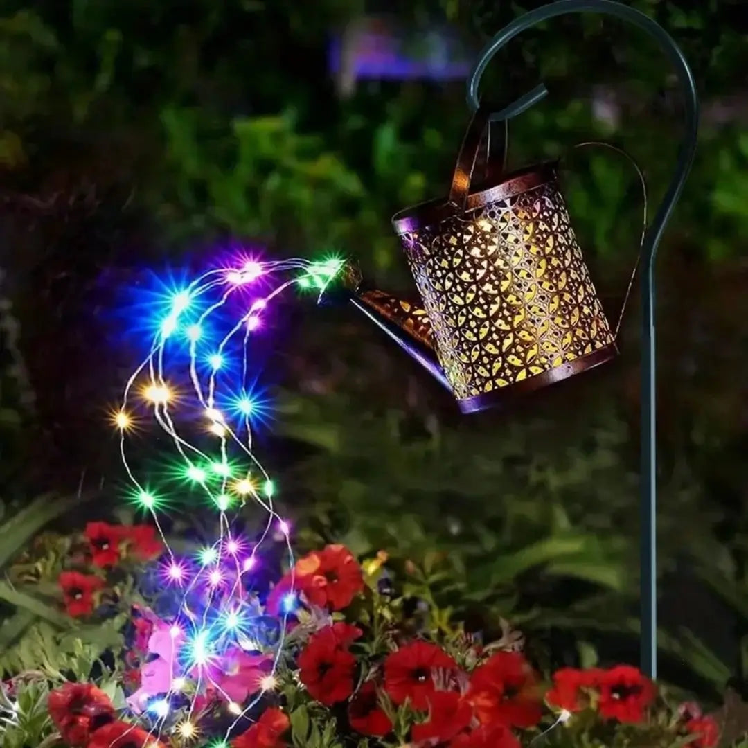 Lanterna regador iluminação led solar decoração jardim luz colorida 