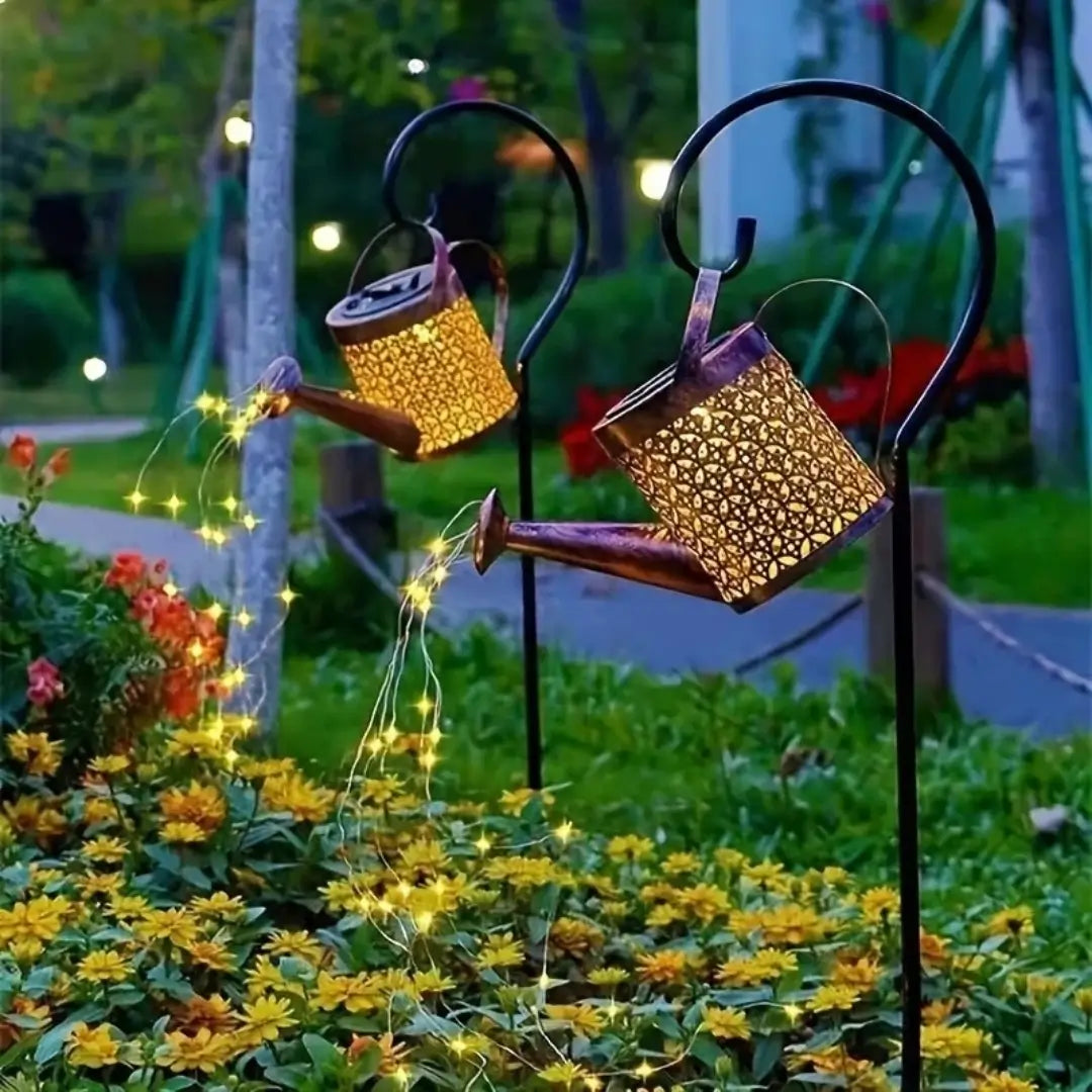 Lanterna regador iluminação led solar decoração jardim casa veraneio 
