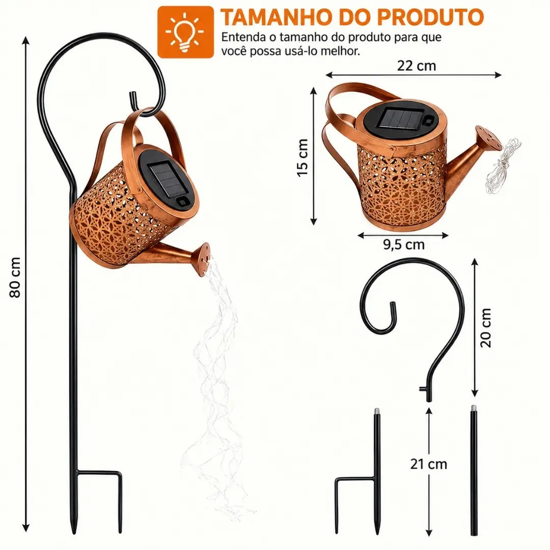 Lanterna regador iluminação led solar decoração jardim tamanho do produto 