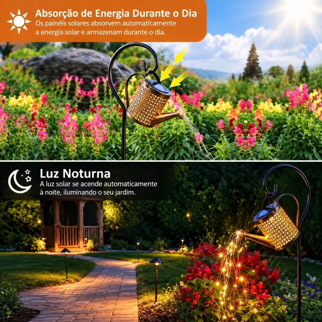 Lanterna regador iluminação led solar decoração jardim absorção de energia durante o dia e luz a noite 