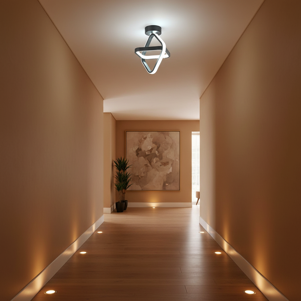 Luminária de teto led moderno lustre minimalista preto triangular tazmo casa em ambiente profissional 