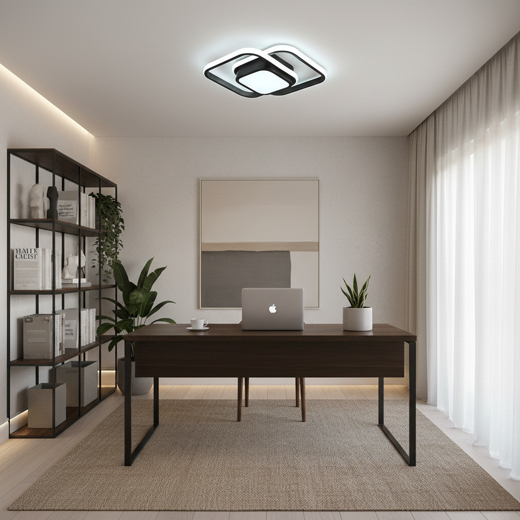 Luminária de teto led moderno lustre minimalista preto tazmo casa quadrada no escritório 