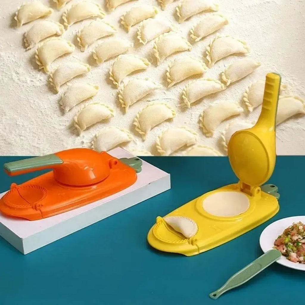 Máquina de fazer pastel 2 em 1 tazmo Mass molde de salgados mostrando o pastel feito 