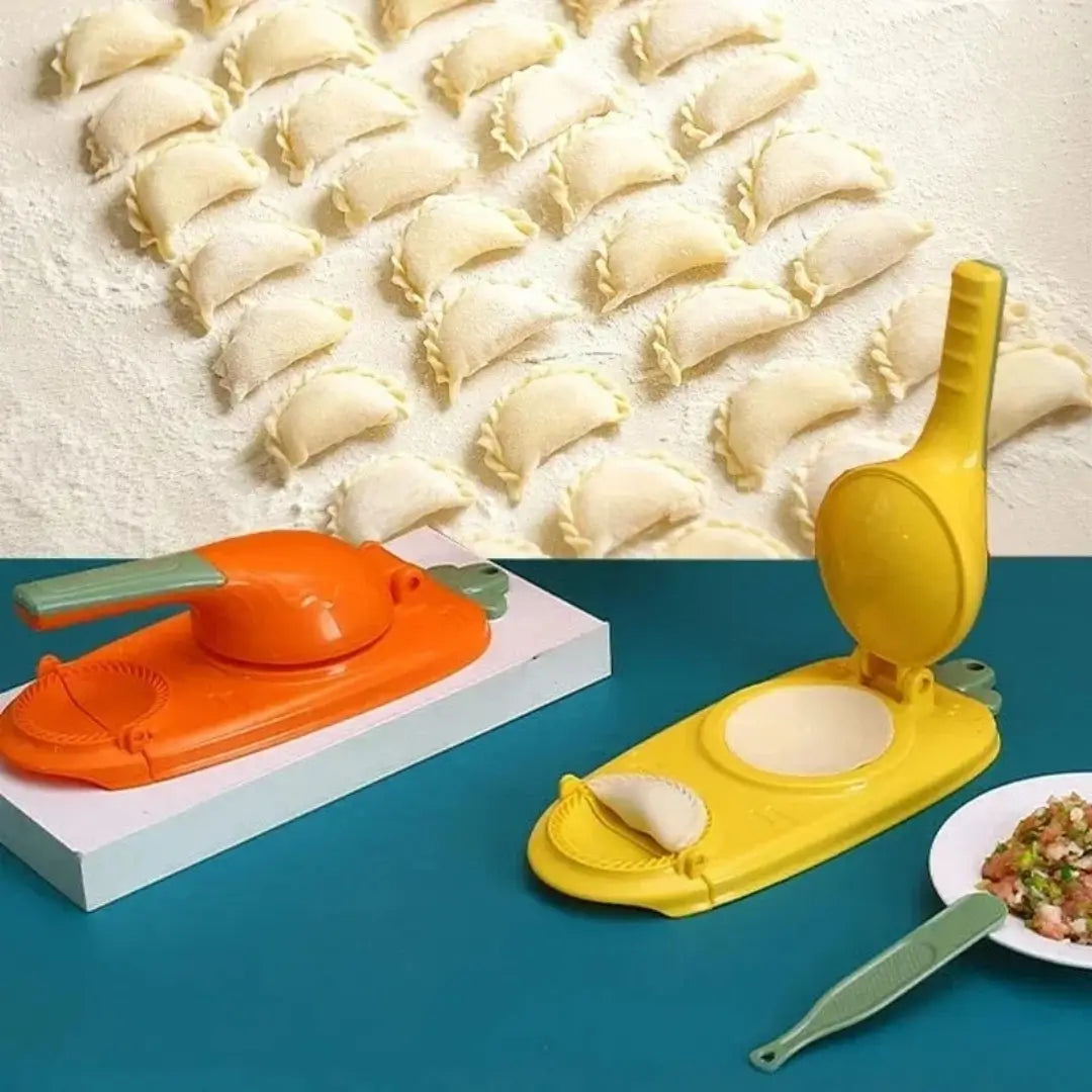 Máquina de fazer pastel 2 em 1 tazmo Mass molde de salgados mostrando o pastel feito 