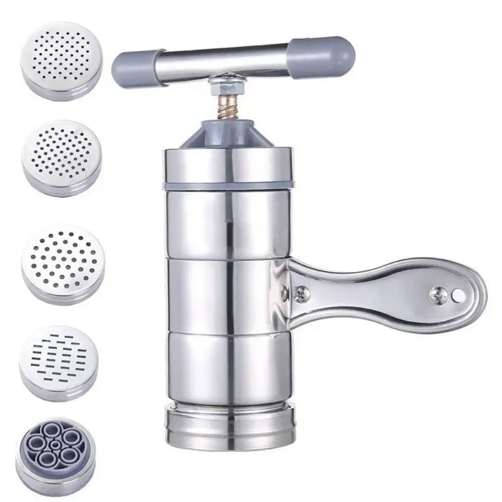 Máquina de macarrão manual de aço inox artesanal tazmo casa com cinco moldes para pasta 