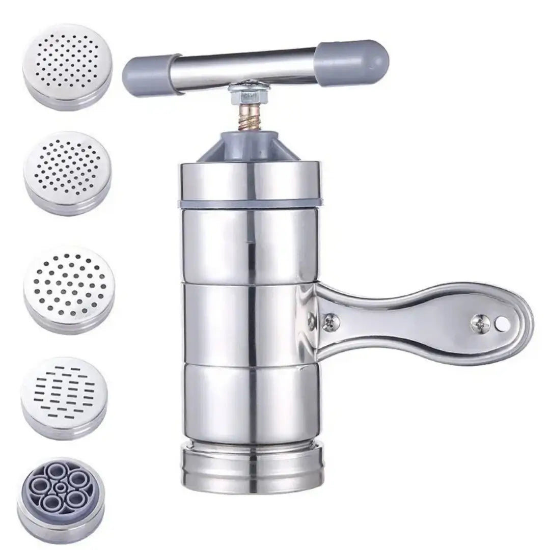 Máquina de macarrão manual de aço inox artesanal tazmo casa com cinco moldes para pasta 