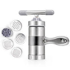 Máquina de macarrão manual de aço inox artesanal tazmo casa com 5 moldes mostrando o kit completo para pasta 