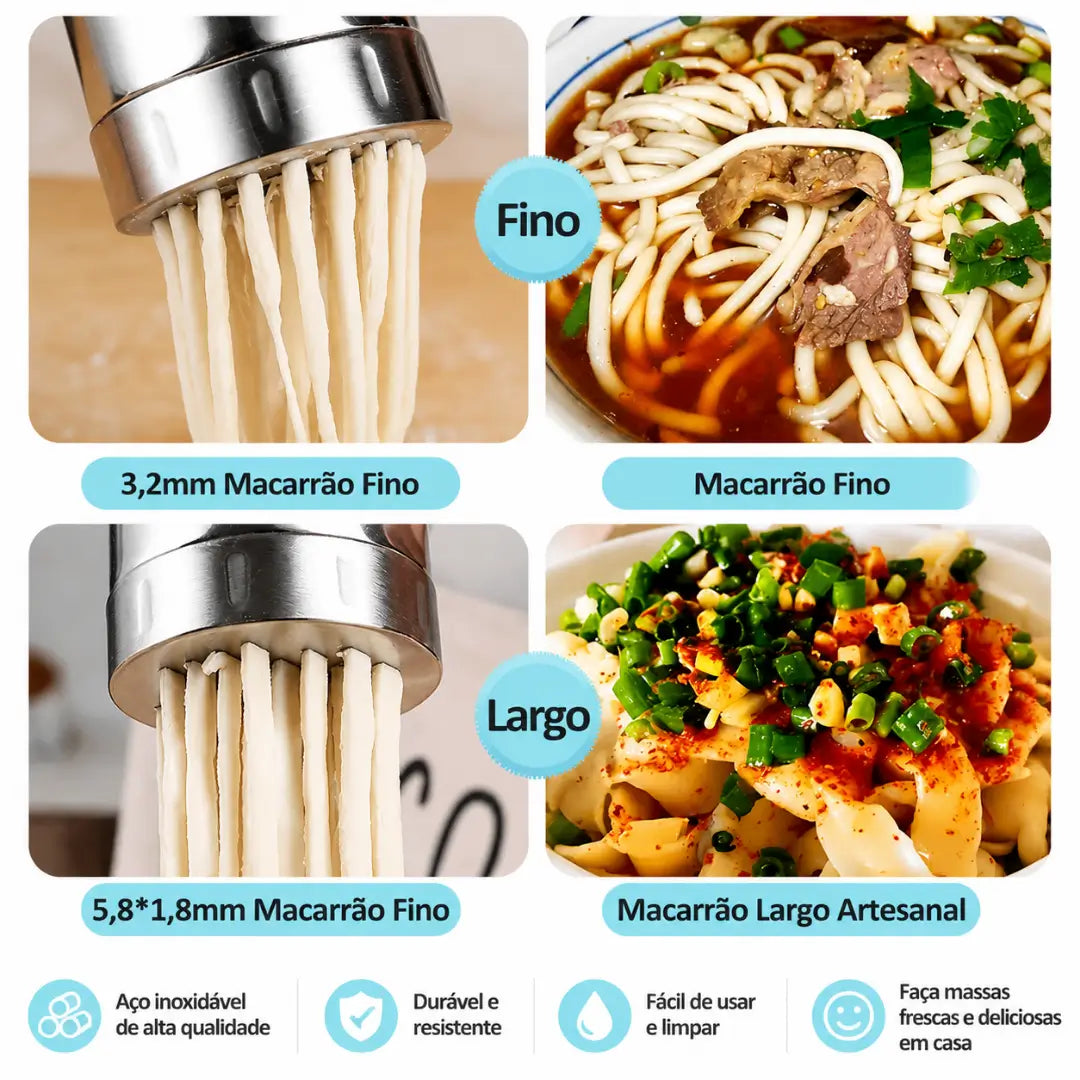 Máquina de macarrão manual de aço inox artesanal tazmo tamanhos 