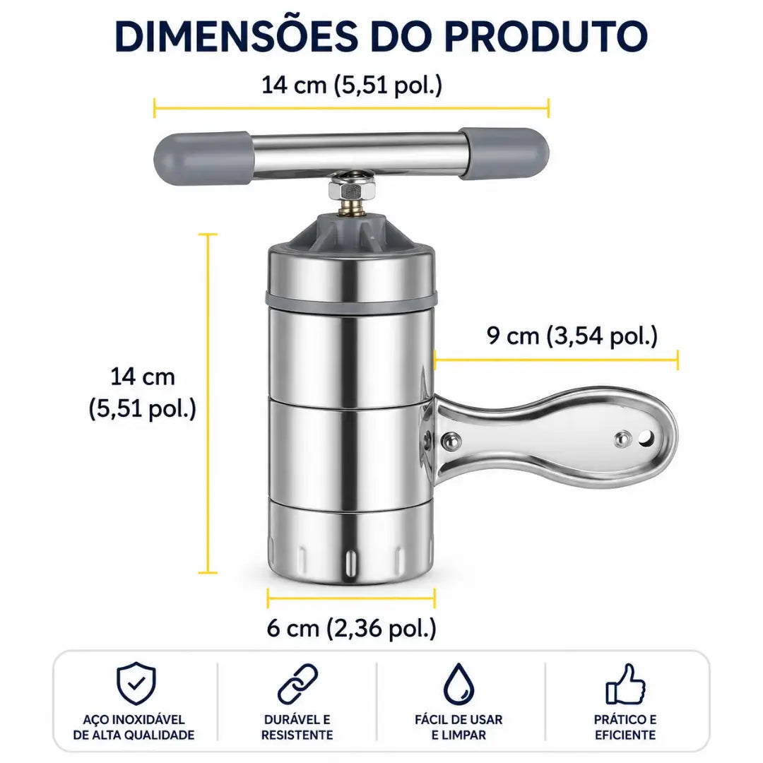 Máquina de macarrão manual de aço inox artesanal tazmo casa dimensões do produto 