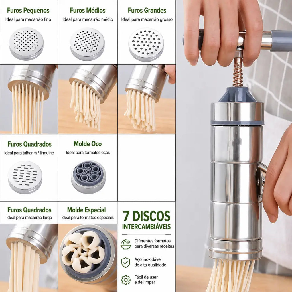 Máquina de macarrão manual de aço inox artesanal tazmo casa mostrando a espessura de cada pasta 