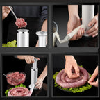 Máquina manual para linguiça e almôndega artesanal tazmo casa em quatro etapas de preparo utilizando a carne moída e tripa de porco 