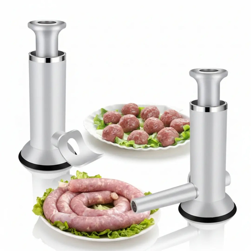 Máquina manual para linguiça e almôndega artesanal tazmo casa foto  fundo branco do produto com receitas de almondega e linguiça prontas