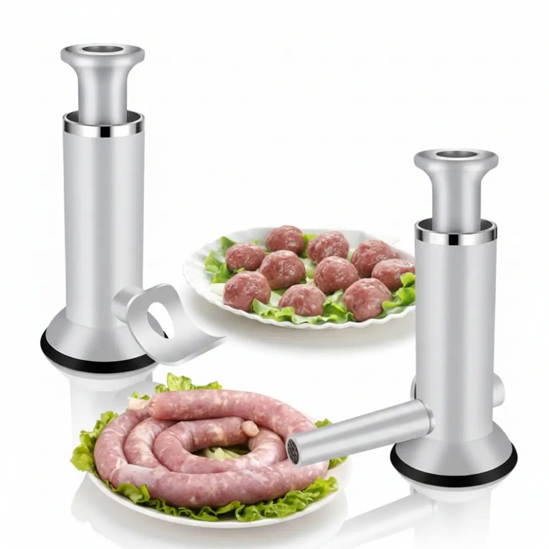 Máquina manual para linguiça e almôndega artesanal tazmo casa foto  fundo branco do produto com receitas de almondega e linguiça prontas