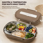 Marmita térmica de Inox com divisória naomi mayumi marrom mantém a temperatura por muito mais tempo 
