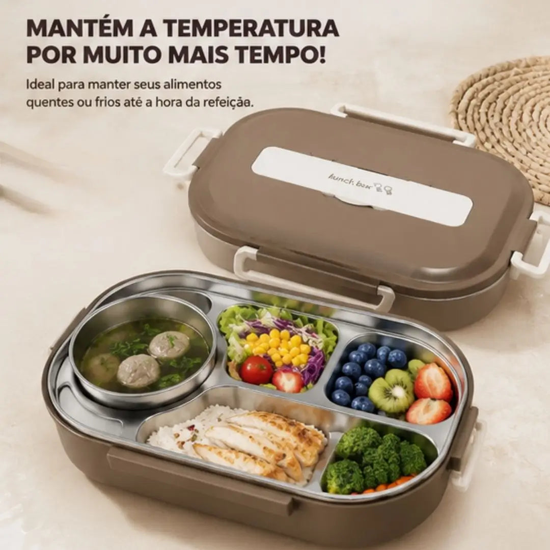 Marmita térmica de Inox com divisória naomi mayumi marrom mantém a temperatura por muito mais tempo 