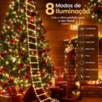 Papai Noel na Escada Decoração de Natal Luz Led Merry Christmas 8 Modos de Iluminação Natalina 