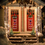 Papai Noel na Escada Decoração de Natal Luz Led Merry Christmas Dois Coloridos Pendurado na Porta de Casa 