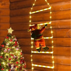 Papai Noel na Escada Decoração de Natal Luz Led Merry Christmas Luz Led Branco Quente 