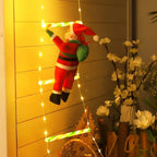 Papai Noel na Escada Decoração de Natal Luz Led Merry Christmas Decorando com Luz Led Branco Quente 