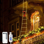 Papai Noel na Escada Decoração de Natal Luz Led Merry Christmas Pendurado na Varanda e Ligada com USB e Controle Remoto 