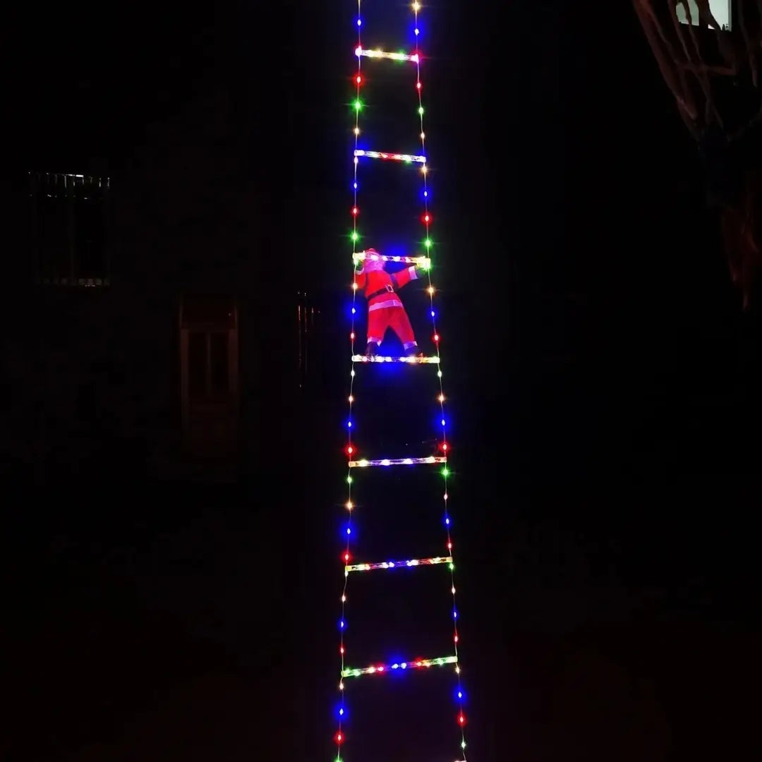 decoração natal papai noel na escada loja tazmo casa aceso a noite com luz led colorida tamanho 3 metros 