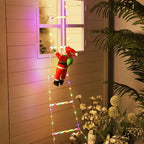Papai Noel na Escada Decoração de Natal Luz Led Merry Christmas Corda com Luz Colorida na Varanda de Casa 