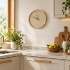Relógio de parede trançado em cozinha moderna tazmo casa