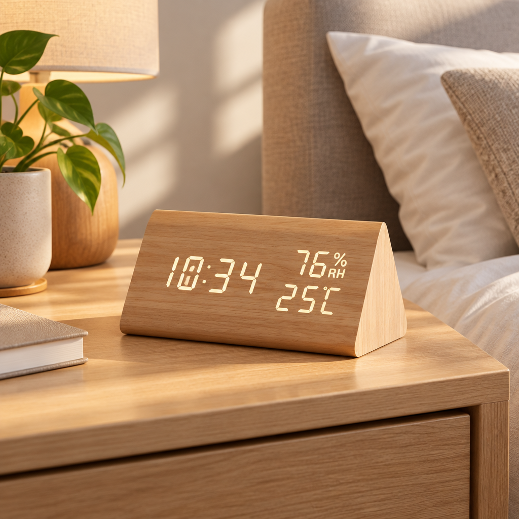 Relógio despertador digital em um quarto moderno tazmo casa