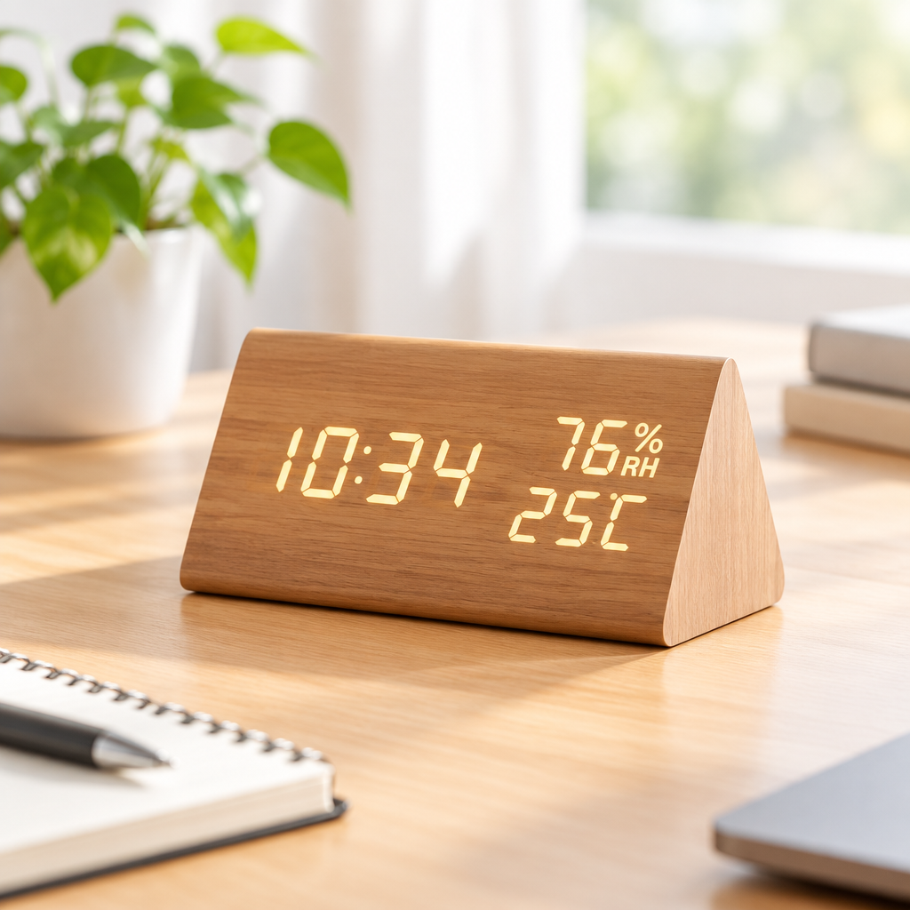 Relógio digital sobre uma escrivaninha moderna tazmo casa 